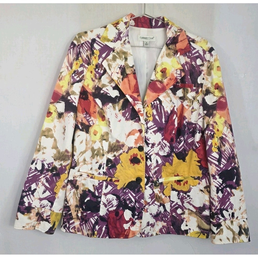 Coldwater Creek Womens 1X Blazer Watercolor Autumn Theme Floral Lined Career